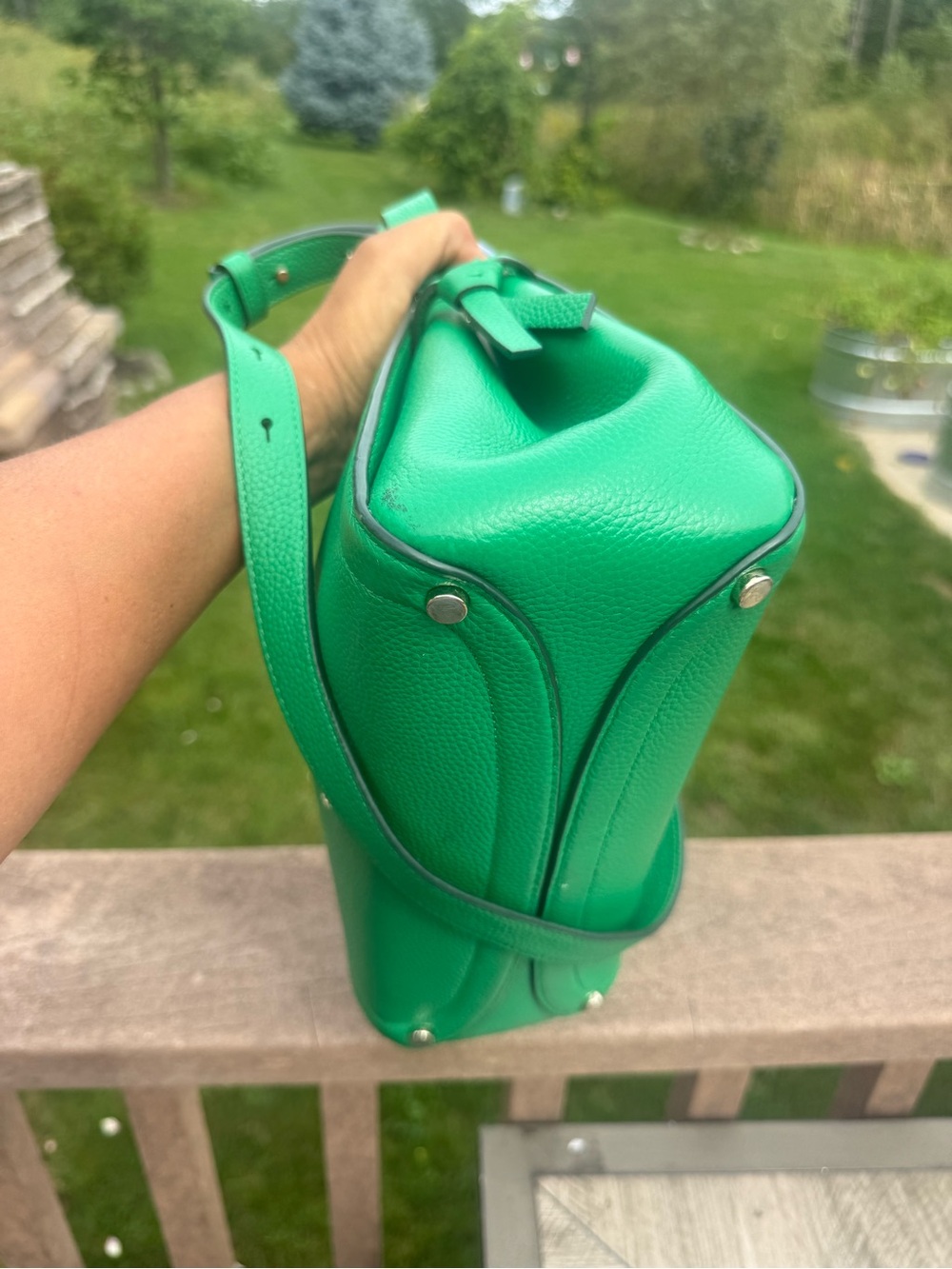 GUC Kate Spade New York Knott Satchel Bright Green Pebbled Leather Crossbody Bag - Picture 7 of 12